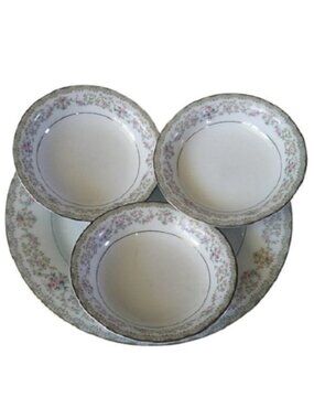 Noritake Edgewood 5807 Dinner Plate + 3 Fruit Bowls